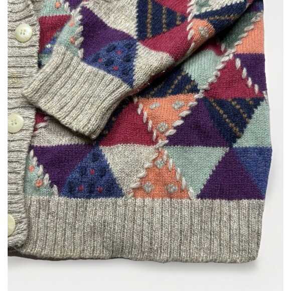 Eddie Bauer Women’s L Wool Cardigan 1992 Colorful Geometric Cottage-Core - Picture 2 of 8